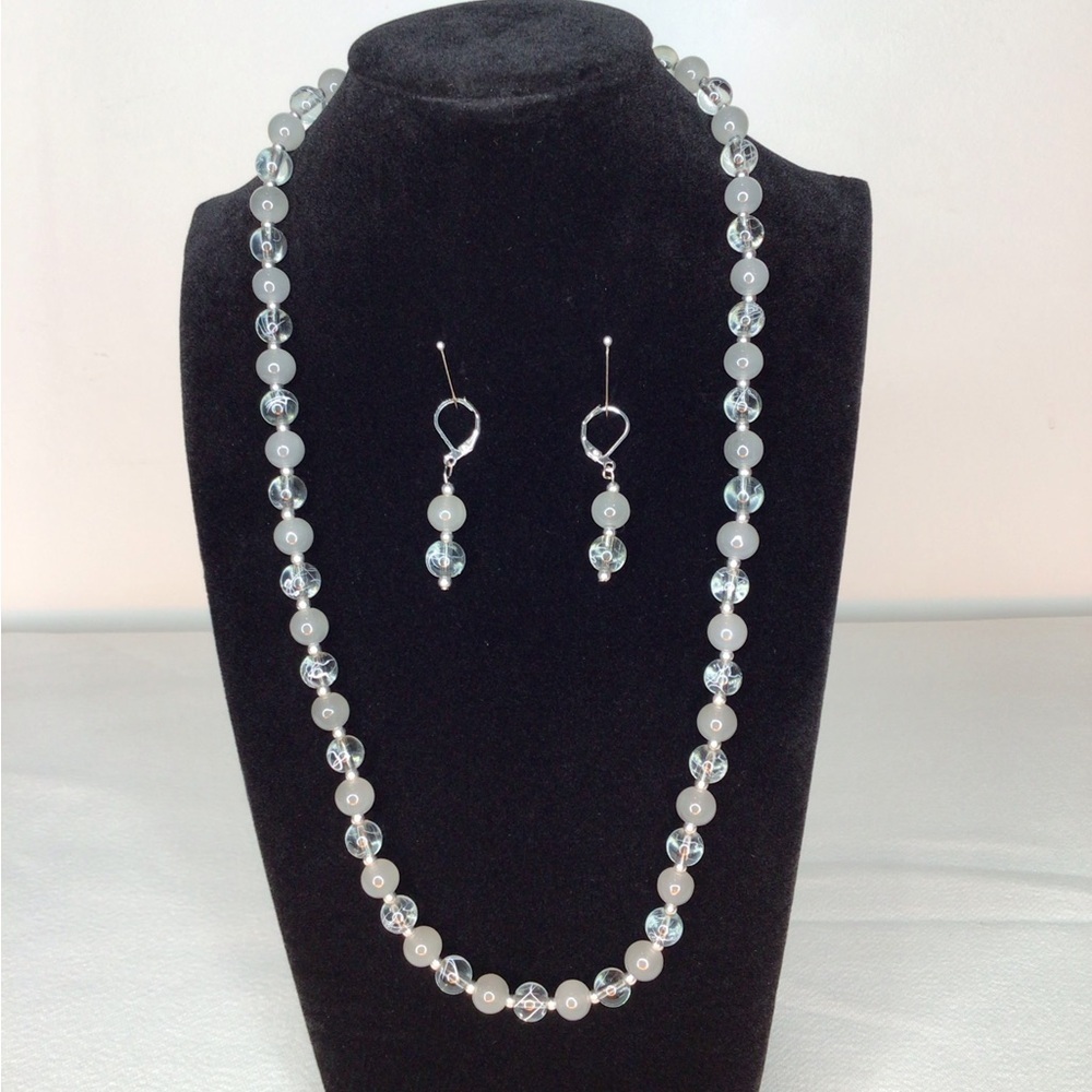 Silver and Smokey Crystal Necklace and Earring Set